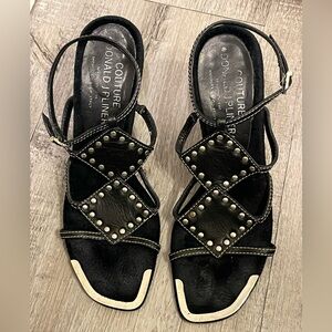 Donald J Pliner Couture Women’s Devi Black Nappa Angle Strap Sandal Size 6.5M